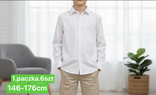 Koszule chłopięce Roz 122-152, 1 kolor Paczka 6 szt